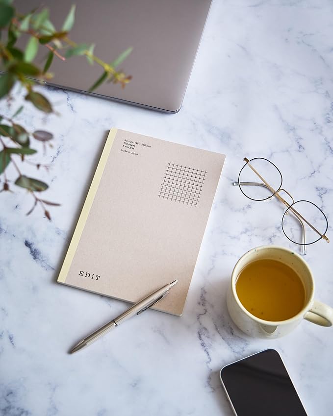 MARK'STYLE EDiT Designed for Clear Thinking, Thin, Lightweight, and Smooth to Write On” — 160-Page Notebook (A5 (5mm Grid))