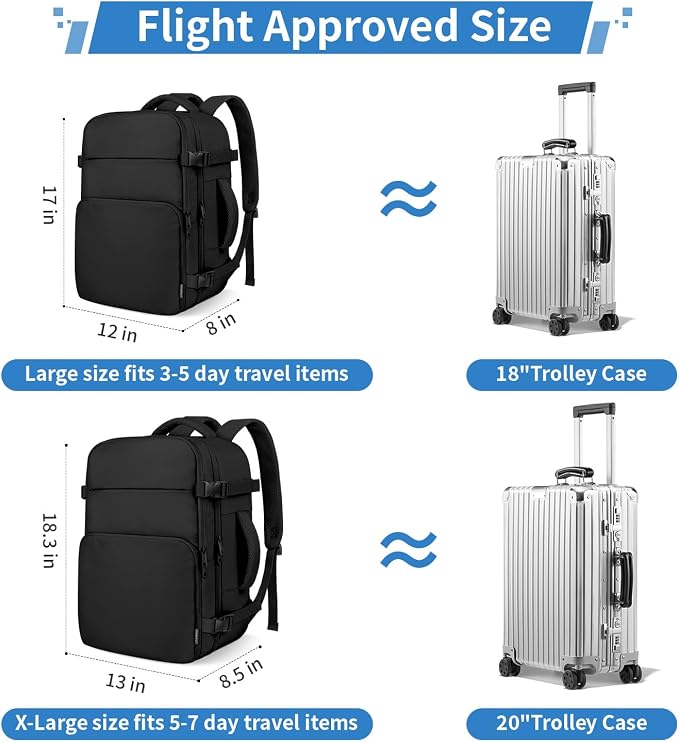 ZOMFELT Travel Backpack for Men, Carry on Backpack for 18.4 inch Laptop | TSA Flight Approved Personal Item Travel Bag Nurse Bag Casual Daypack for Weekender Business Trip, Black