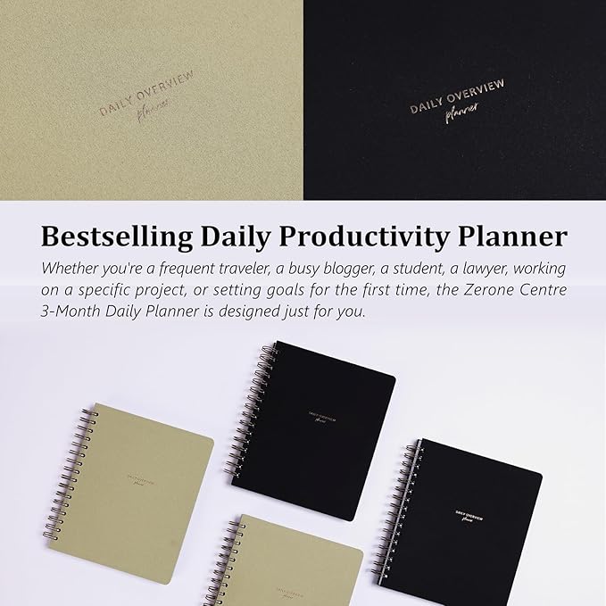 Daily Productivity Planner with Monthly View - Large 93 Day Dashboard Desk Notepad for Time Management, Mindfulness, Self Care, Goal Setting, To Do List-Hard Cover Wire-bound