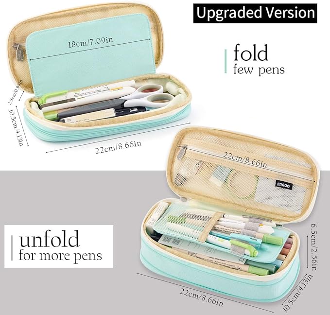 EASTHILL Big Capacity Pencil Pen Case Office College School Large Storage High Capacity Bag Pouch Holder Box Organizer Blue (Cyan)