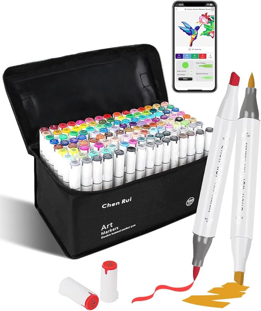 YHC 120 Colors Alcohol Markers Brush Tip with Free App, Chen Rui Series Chisel & Brush Tips Alcohol Brush Markers for Adults Coloring, Drawing, Painting, Illustration, Sketching