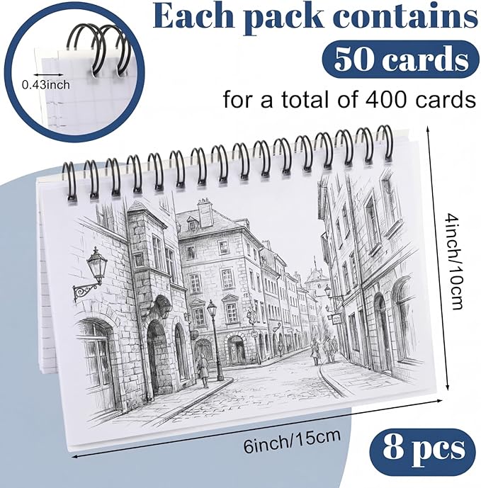 Yahenda 400 Pcs Spiral Index Cards 4x6 Inches Flash Cards with Rings Grid-lined Notecards Index Note Books with Waterproof Cover for Studying Back to School Office Supplies Taking to Do List(White)