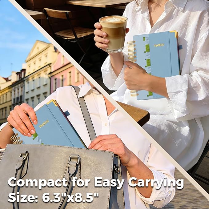 XYark A5 Hardcover Spiral Notebook, 6.3"x8.5" College Ruled Notebooks with Removable Divider Tab & Ruler, 5 Subject Notebook 300 Pages, Small Lined Journal for Women Men School Work Office, Light Blue