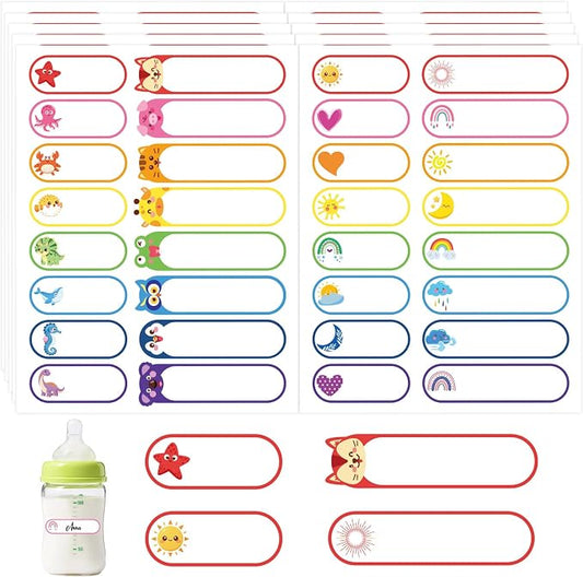 608PCS Daycare Labels, Bottle Name Labels for Kids (Animals+Weather) | Waterproof Labels for Bottles | Baby Name Label | Nursery and Preschool Essentials