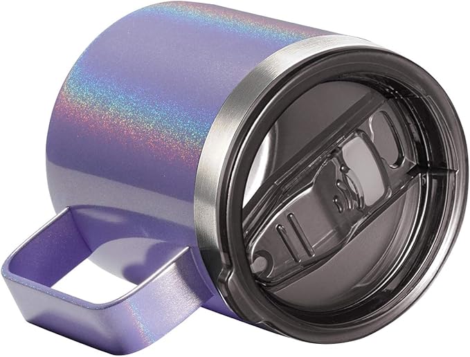 12oz Stainless Steel Insulated Coffee Mug with Handle, Double Wall Vacuum Travel Mug, Tumbler Cup with Sliding Lid, GLITTER LAVENDER