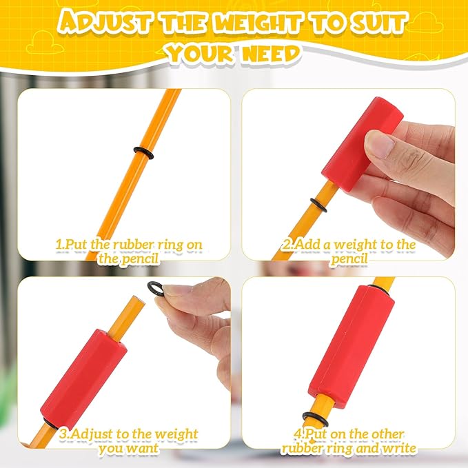 3 Pcs Pencil Pen Weights 1.59 oz, Handwriting Aid Kit for Children Elderly Special Need, Metal Weighted Pencil Holder Tool for Autism Tremors Fine Motor Skills(Blue, Red, Yellow)