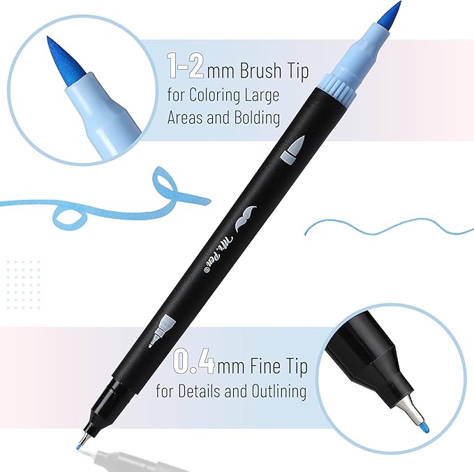 Mr. Pen- Dual Tip Brush Pens, 12 pcs, Assorted Color, Fine & Brush Tip Markers for Adult Coloring Markers for Adults