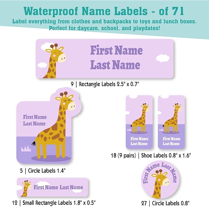 Personalized Daycare Name Labels for Kids (71 Labels) - Custom Durable Waterproof Name Stickers for Clothing Tags, Water Bottles, Lunch Boxes, and School Supplies - Dishwasher, Washer