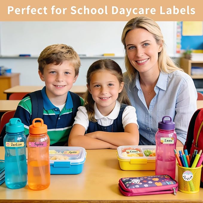 Daycare Name Labels for Kids, 360pcs Waterproof & Removable Name Stickers for Water Bottles, Lunch Boxes and School Daycare Name Tag (Food)