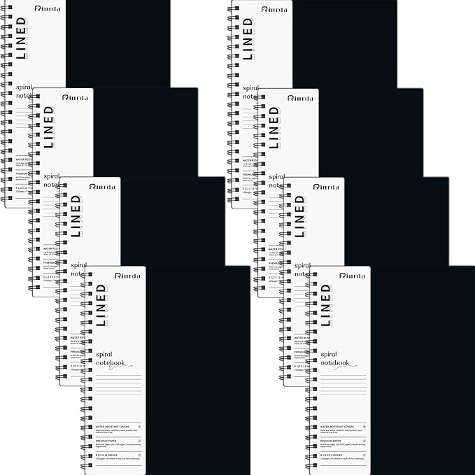 Large Lined Notebook Spiral Notebook 8.5" x 11" 8 Pack LINED Notebook 7mm Ruled Hardcover Notebook 120 Pages 100 GSM Thick Paper Notebook Hardcover Journal for School, Office,Study and Notes