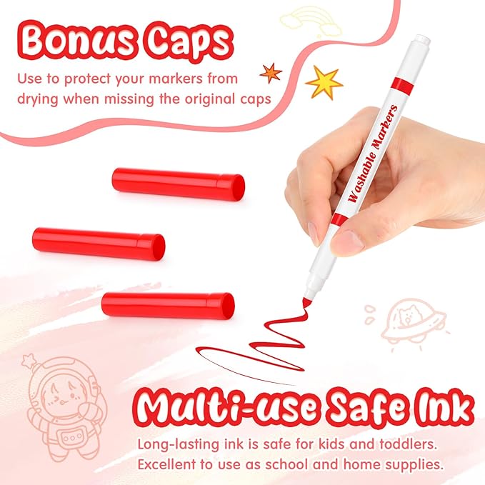 Fullhawl 18 Pcs Line Washable Markers Bulk Red Fine Tip Markers Set Coloring Thin Tip Drawing Washable Pen for Kids Art School Classroom Back to School Gender Reveal Party Supplies, Ages 6+