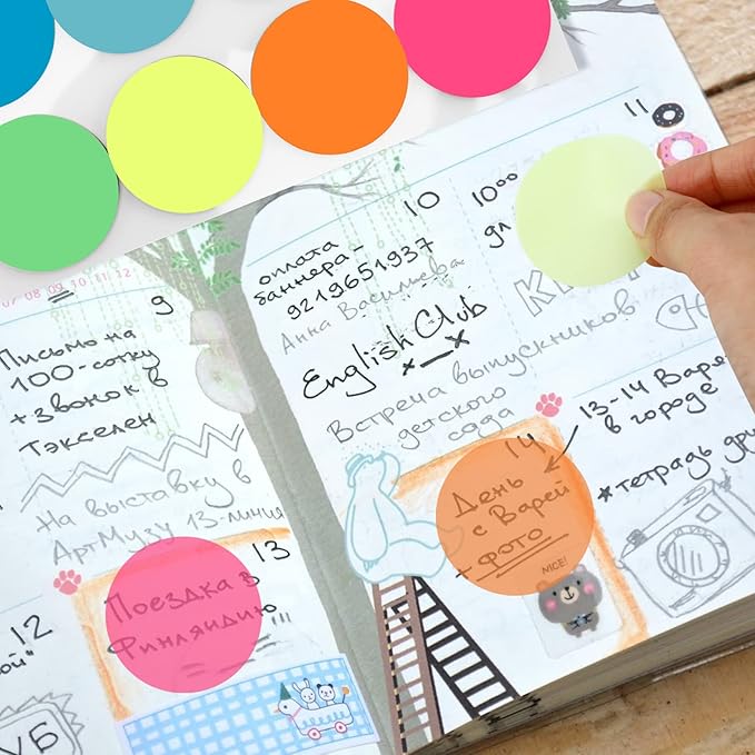 800 Sheets Transparent Sticky Notes Small Round Clear Sticky Notes Bright Neon Sticky Tabs for Planner Accessories Book Journaling School Study Supplies