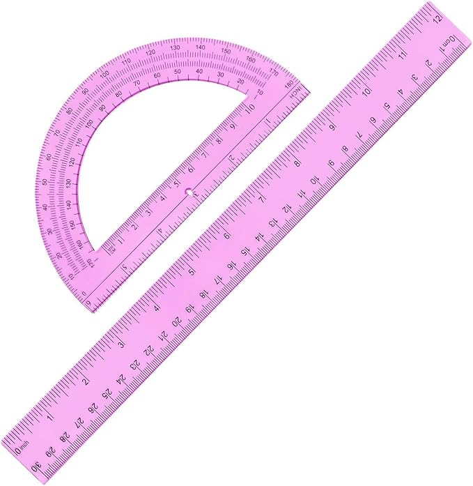 Geometry Set - Math Ruler and Protractor, Durable Transparent Stationery with Precise Etched Scale, Drafting Tool Kit, Measuring Ruler Pack, Student Geometry Gear for Classroom Math Study