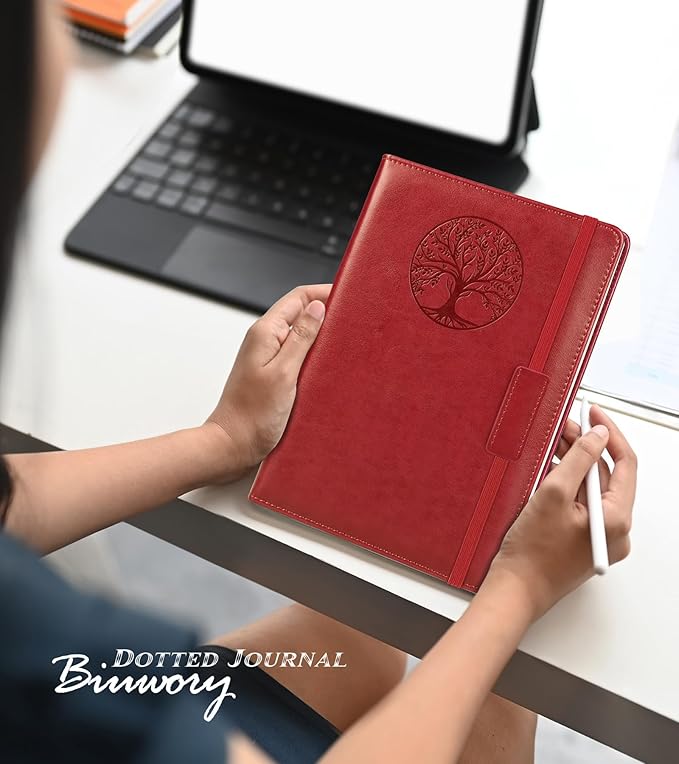 Biuwory Blank Journal Notebook for Women Men, Hardcover Leather Sketchbook 5.7"×8.3", 140 Pages Unlined Sketch book for Drawing, Writing, Travel, School & Work,Journaling Notebooks(Winered)