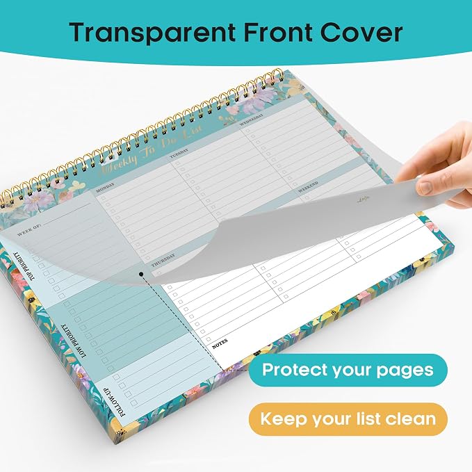Weekly To Do List Notepad with 52 Undated Sheets（8.5"×11"）- Weekly Desk Planner for Women & Man, Work and Home - Floral