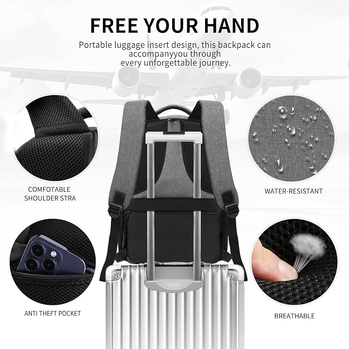 School Backpack for Boys Girls Teens, Grey Backpack for Men Women, 15.6 inch Laptop Back Pack with Reinforced Straps, Backpacks for School Business Work College Travel, College Book Bag, Bookbag