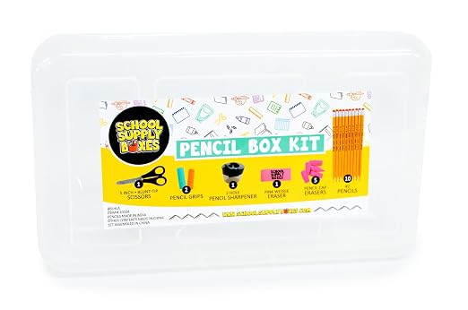 Back to School Supply Box (Case - 5 Boxes) - Grades K-5 Back to School Supplies - 32 Piece Kit Includes Markers, Crayons, Pencils, Scissors, Folders, Glue Sticks, Notebook, and Composition Book