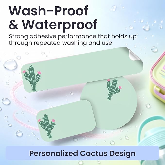 Label Daddy Personalized Name Labels for School, Cactus Design | Waterproof Name Tags for Kids, Washable Custom Daycare Labels, Clothing, Lunch Boxes, Water Bottles and More, 128 Ct & 256 Ct