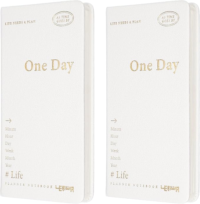 PATIKIL 2Pcs Planner Notebook, 7 x 3.8" 96 Sheets Undated Daily Planner Pocket to Do List Daily Weekly Goals Notebook for Office Home Study Work Time Management Habit Tracker, White