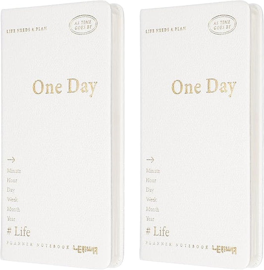 PATIKIL 2Pcs Planner Notebook, 7 x 3.8" 96 Sheets Undated Daily Planner Pocket to Do List Daily Weekly Goals Notebook for Office Home Study Work Time Management Habit Tracker, White