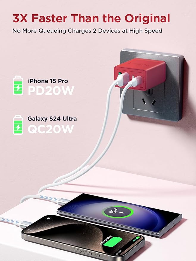 USB C Charger Block, 40W iPhone Charge Blocks Wall Charger 4-Port PD Power Adapter + QC Wall Plug Multiport Type C Charging Block Cube for iPhone 16 15 14 13 12 11 Pro Max XR XS 8 7