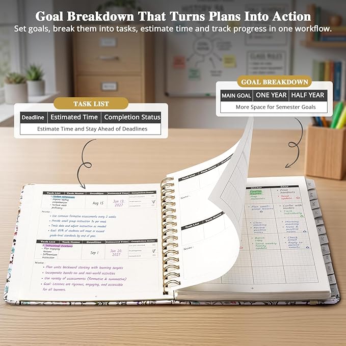 JoyCat 13-Month Academic Planner 2026-2027, June 2026 - June 2027, A5 Weekly & Monthly Planner, Hardcover Agenda with Tabs, 5 Sticker Sheets, Elastic Closure & Pocket for Teachers & Students, 6.3" x 8.5", Wildflower