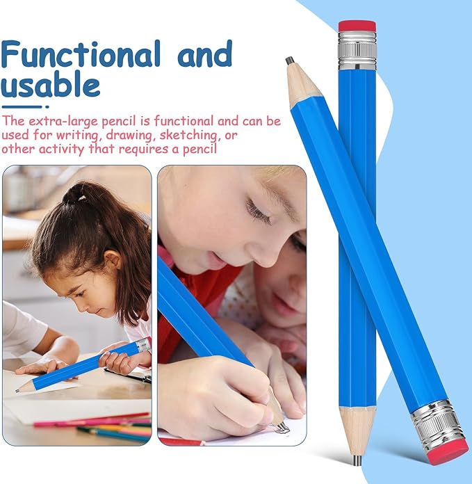 Didiseaon 2pcs Jumbo Wooden Pencils Extra Large Blue Writing and Drawing Pencils for Preschoolers Party Favors Novelty Stationery Props