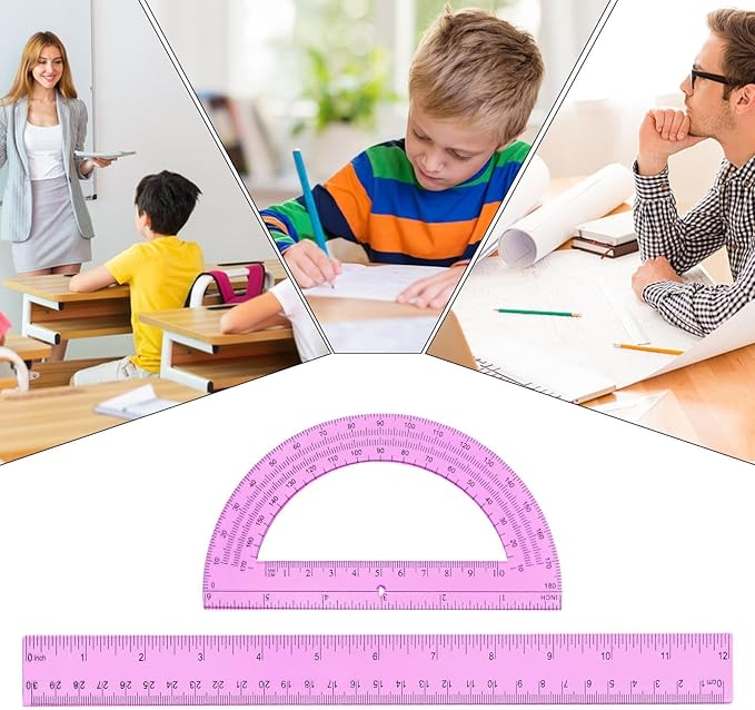 Protractor Set, Clear Geometry Measuring Tools, 1 Set, Math Ruler Kit, Angle Drawing Supplies, Transparent Scale Design, for Classroom Lessons, Technical Drafting, Student Study