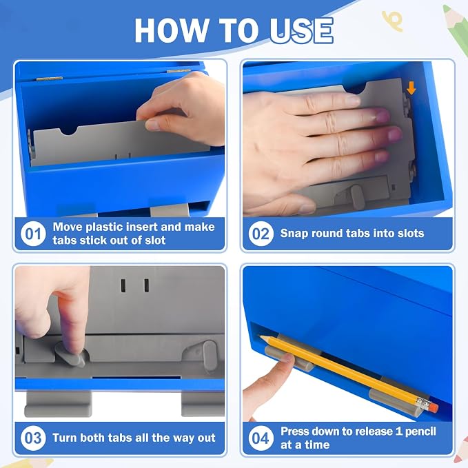 Aigybobo Pencil Dispenser for Classroom, Wooden Desk Pencil Holder, Blue | Teacher Must Haves, Classroom Organization, Wooden Dispenser for Pencils or Straws, for Offices, Kitchens, Restaurants