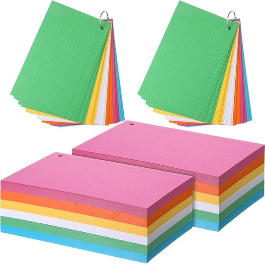 Leelosp 300 Pcs Colored Ruled Index Cards with 6 Rings 180 Gsm Thick Neon Color Study Flash Cards Single Hole Punched Lined Flashcards Studying Notecards One Side for Study(5 x 8 in,Fresh Color)