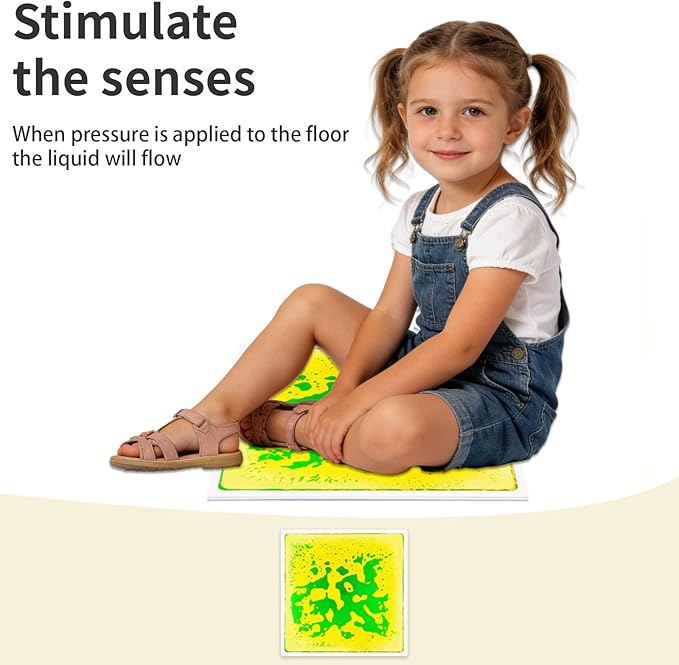 Liquid Sensory Floor Tiles for Kids: 12x12 Inch Active Play Mats for Kids Non-Toxic One-piece Glue-Free Sealing - Leakproof - Non-Slip Color-Changing Pads Stress Relief & Motor Skills Toys
