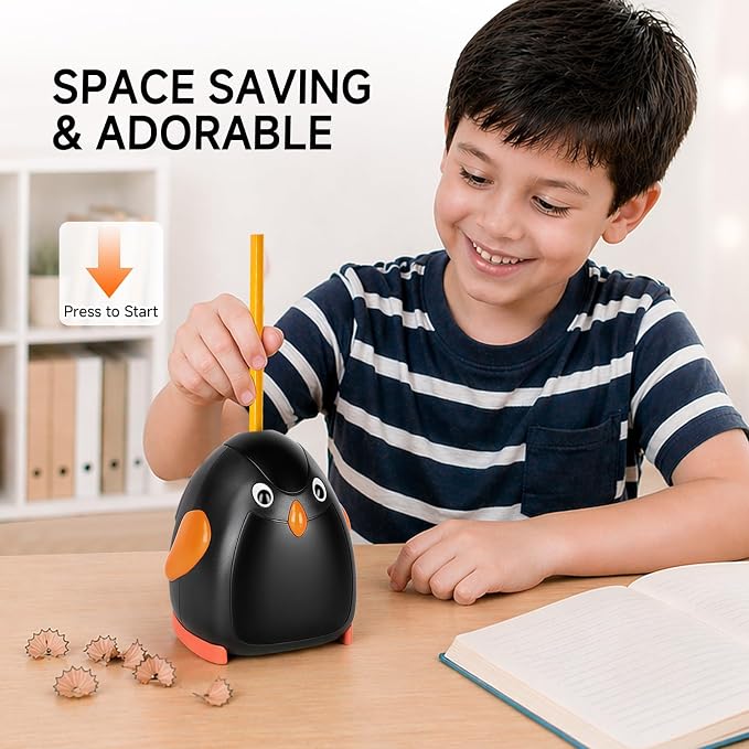 Penguin Battery Operated Pencil Sharpener, Cordless, Portable, Animal-Inspired Desktop Stationery for Office and Home Studio