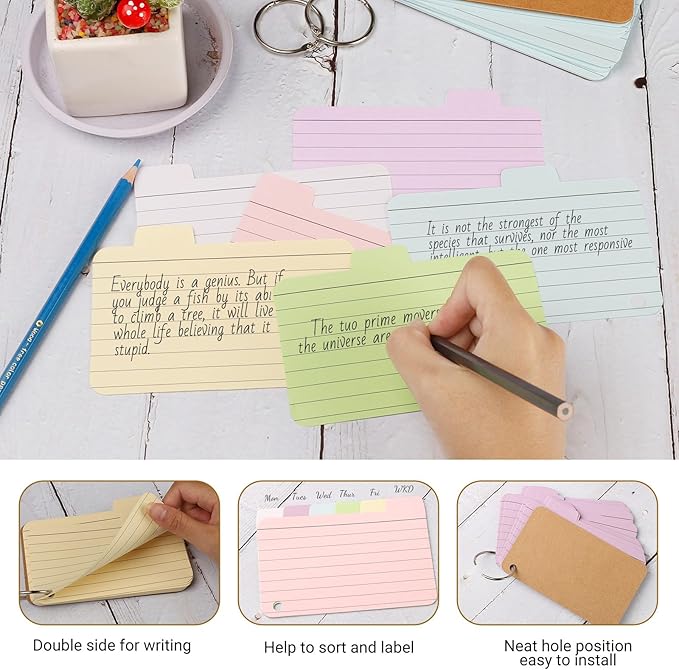 zmybcpack 12 Pack 720 Pcs 3x5 Inches Tabbed Index Cards, Colorful Flash Cards with 12 Binder Rings, Ruled Index Cards Lined Note Cards for Study, School,Office Home