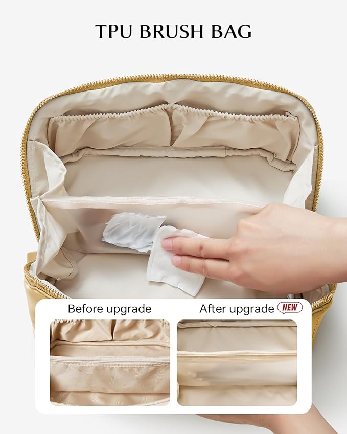 EACHY Travel Makeup Bag, Large Capacity Cosmetic Bag for Women, Waterproof PU Leather, Flat Open Portable Toiletry Bag for Skincare, Brushes & Travel Essentials