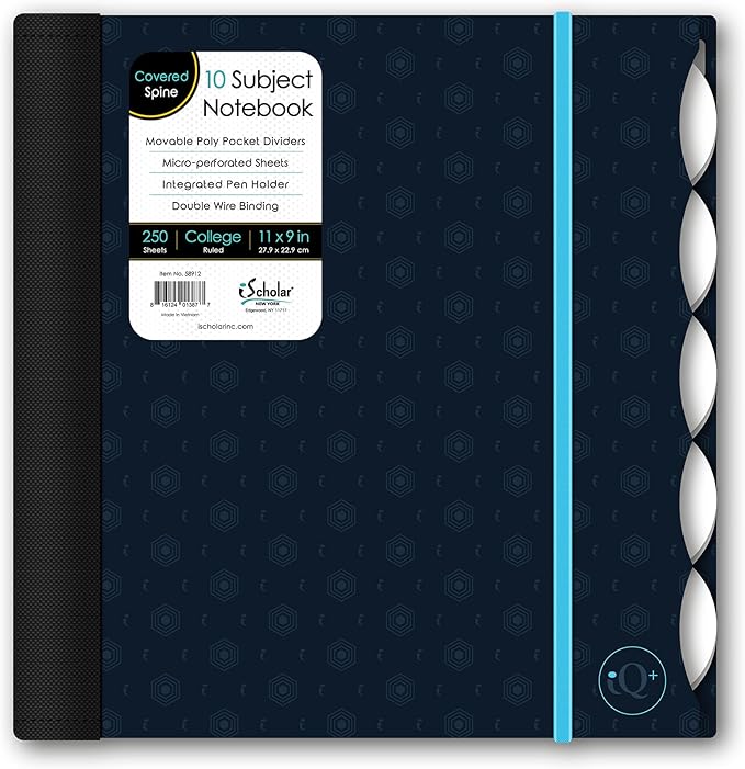 iScholar iQ Poly Fashion Cover 10 Subject Notebook, College Ruled, 11"" x 8.5"", 250 Sheets, Designs Will Vary (58912)", fashion print dark (Pack of 6)