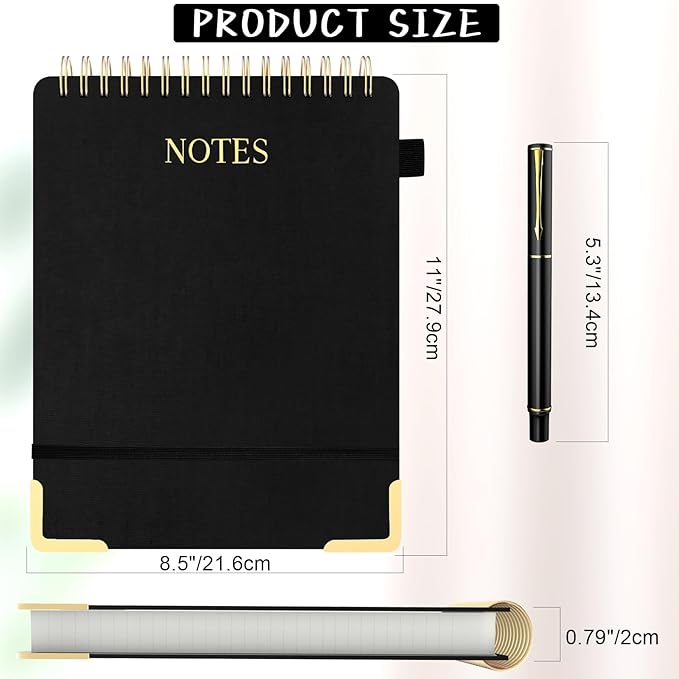 Aesthetic Top Spiral Notebook, A4 Large Linen Hardcover Top Bound Steno Pads, 240 Pages 100gsm Thick Lined Paper Left Handed Notebook Journal for Work, School, Church Writing - Black, 8.5" x 11"