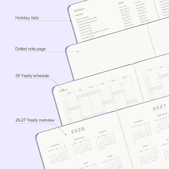 And Per Se 2026 Planner, 15 Months Hardcover Daily, Weekly & Monthly Planner, A5 size, 100GSM Thick Paper, Back Pocket, 5.7" x 8"(Lavender)