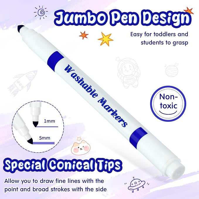 48 Pcs Line Washable Markers Bulk Blue Fine Tip Markers Set Thin Coloring Mark Pens for Kids Blue Tips Mark Pen for Art School Supplies, Back to School Supplies, Ages 6+