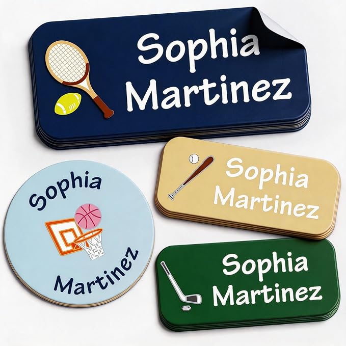 Waterproof Custom Name Stickers (135 Labels) - Personalized Daycare Labels for Clothing, Water Bottles, Lunch Boxes & School Supplies - Ideal for Camp & Daycare - No-Iron (Balls Games)