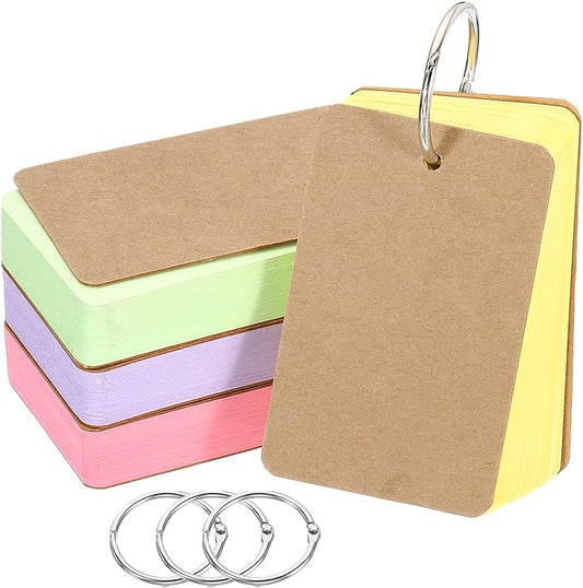 PATIKIL Blank Index Cards with Ring, 200Pcs Colored Blank Flash Card 3.5" x 2" Note Card Study Card for Memory Learning Studying Office Supplies, Assorted Colors