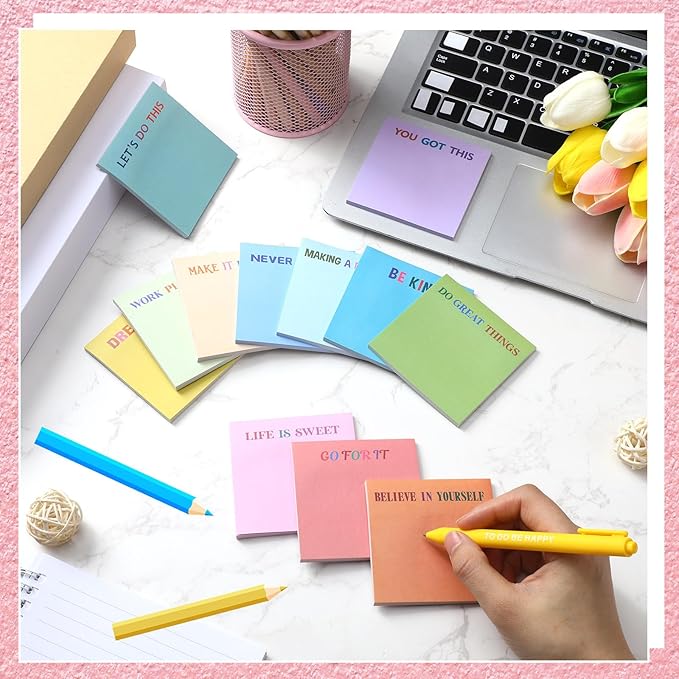 Yinder 24 Pcs Inspirational Sticky Notes Cute Motivational Sticky Notes Pad End of Year Employee Appreciation Gifts Bulk for Teacher Nurse Coworkers Office Supplies 3 x 3'' (Motivational,Gentle Color)