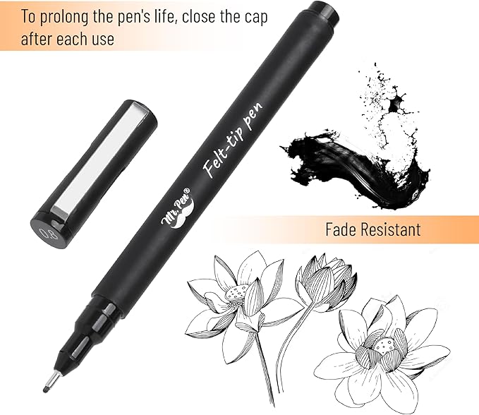 Mr. Pen- Drawing Pens for Artists, 0.8mm, 12 Pack, Black, Micro Pens for Drawing, Fine Point