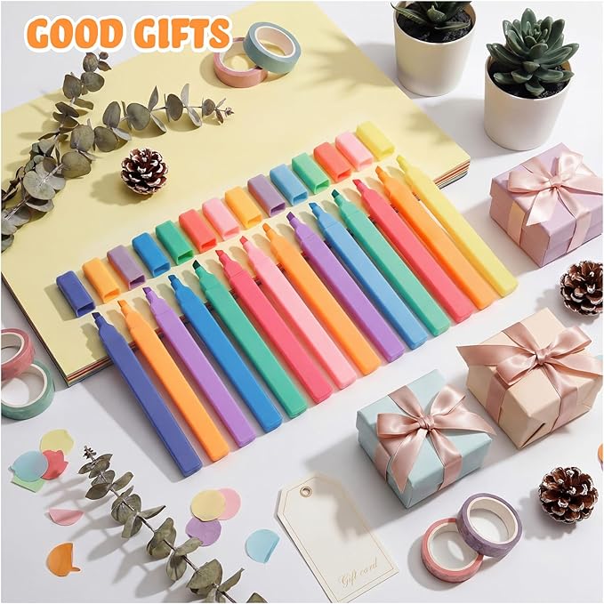Marspark 120 Pcs Highlighters Bulk Chisel Tip Aesthetic 6 Assorted Colors No Bleed Cute Soft Bohemian Color Marker Pens for Journal Planner Notes School Study Office Supplies (Candy Color)