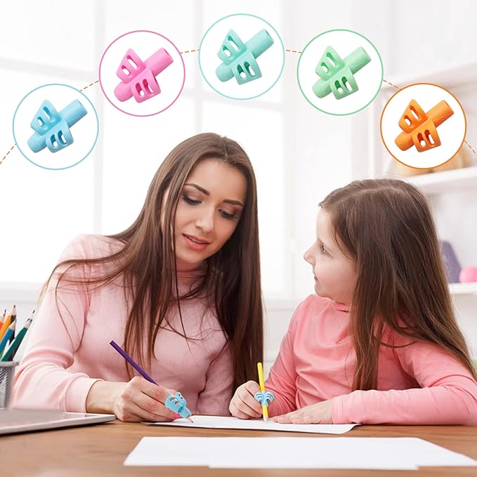 KIGEAPUEL 20 Pcs Pencil Grips for Kids Handwriting Ergonomic Training Pencil Holder Writing Tool for Toddlers, Preschoolers, Children Special Needs Colorful School Supplies(2 Fingers)