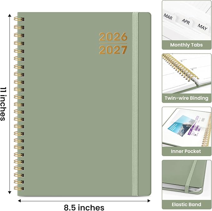 Planner 2026-2027 for Women & Men, Academic Monthly and Weekly Calendar Planner, Jul 2026 - Jun 2027, A4 (8.5" x 11"), Teacher Student Planning Book with Tabs, Ideal for Office School Supplies - Green