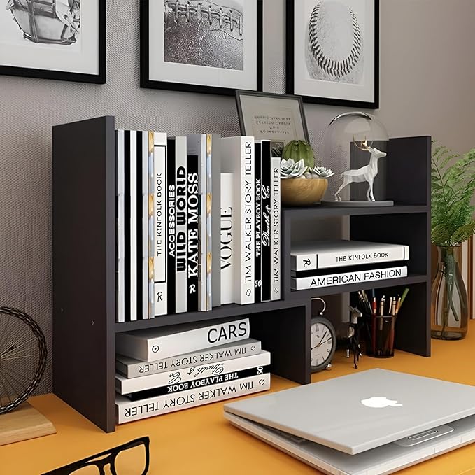 ShellKingdom Desk Shelf Organizer, Desktop Shelves, Adjustable Desktop Corner Shelf, Bookshelf Storage Rack and Cubicle Decor for Desk, Tabletop, School, Office, Dorm Desk Organizer - Black
