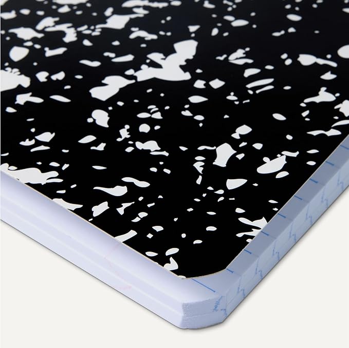 Amazon Basics Composition Notebook, College Ruled, 100 Sheets, 9.75" x 7.5", Marble Black, Sturdy Cover