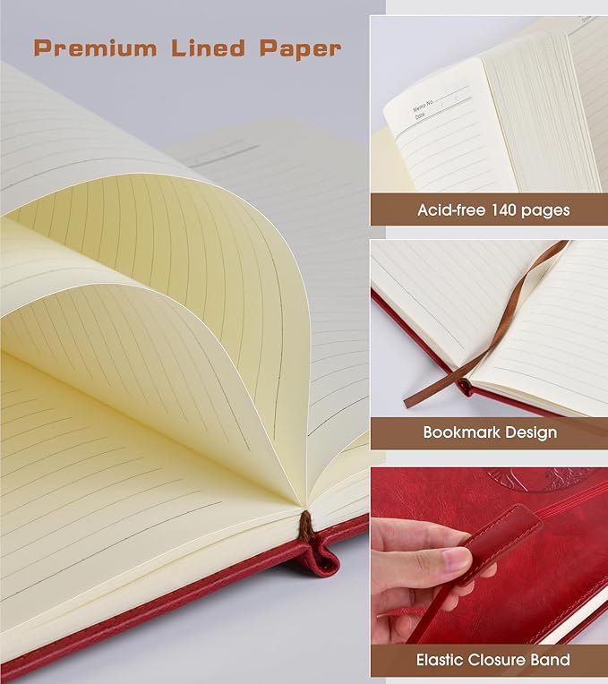 Lined Pocket Journal Notebook for Women Men, 140 Pages A6 Leather Journals for Writing, Travel, Work, 3.7"×5.7" Mini Notebook, Hardcover Small Notebooks for Note Taking, Diary Notepad (Winered)