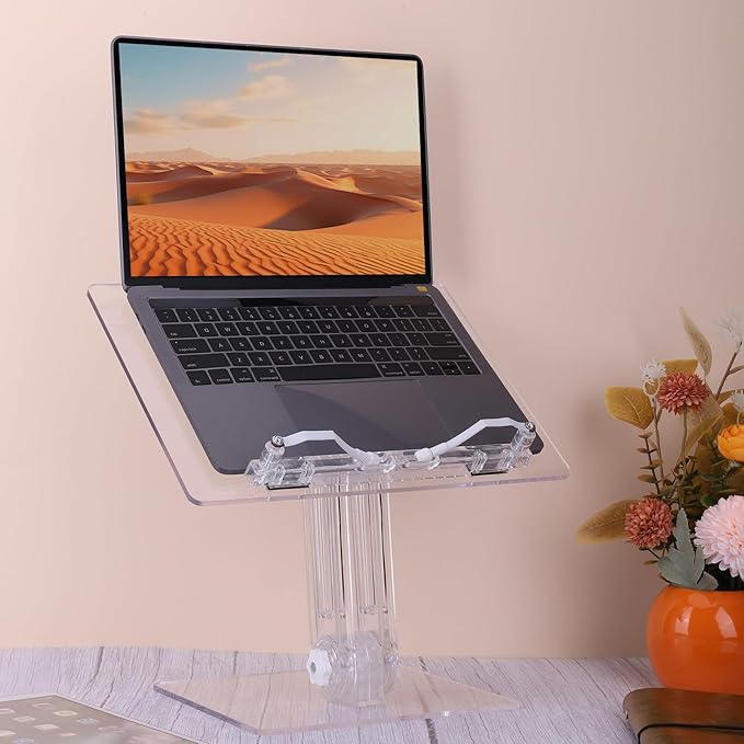Acrylic Book Stand for Reading, Adjustable Foldable Book Holder with 180° Rotating Base & Page Clips, Portable Transparent Tablet Holder for Cookbook, Laptop, Tablet, Music Scores, Recipe, Textbook