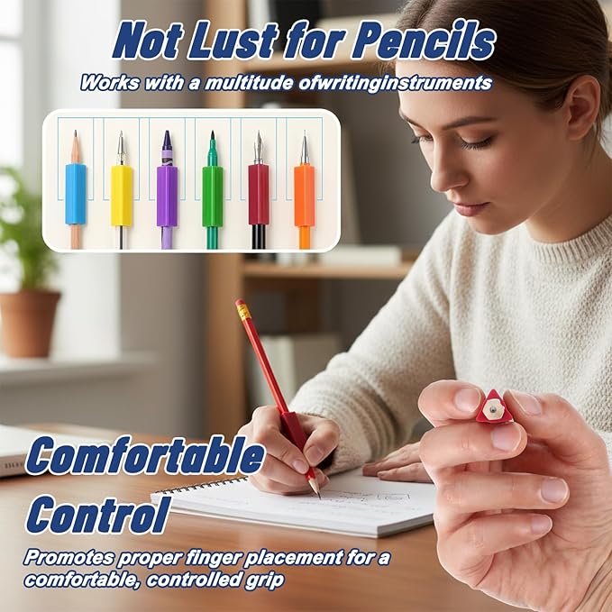 Sibba Triangle Pen Grips 6 PCS Ergonomic Pens Grips for Kids Handwriting Pen Writing Aid Grip Posture Correction Tool Writing Aids for Kids Adults Assorted Colors for Right Left Handed Users